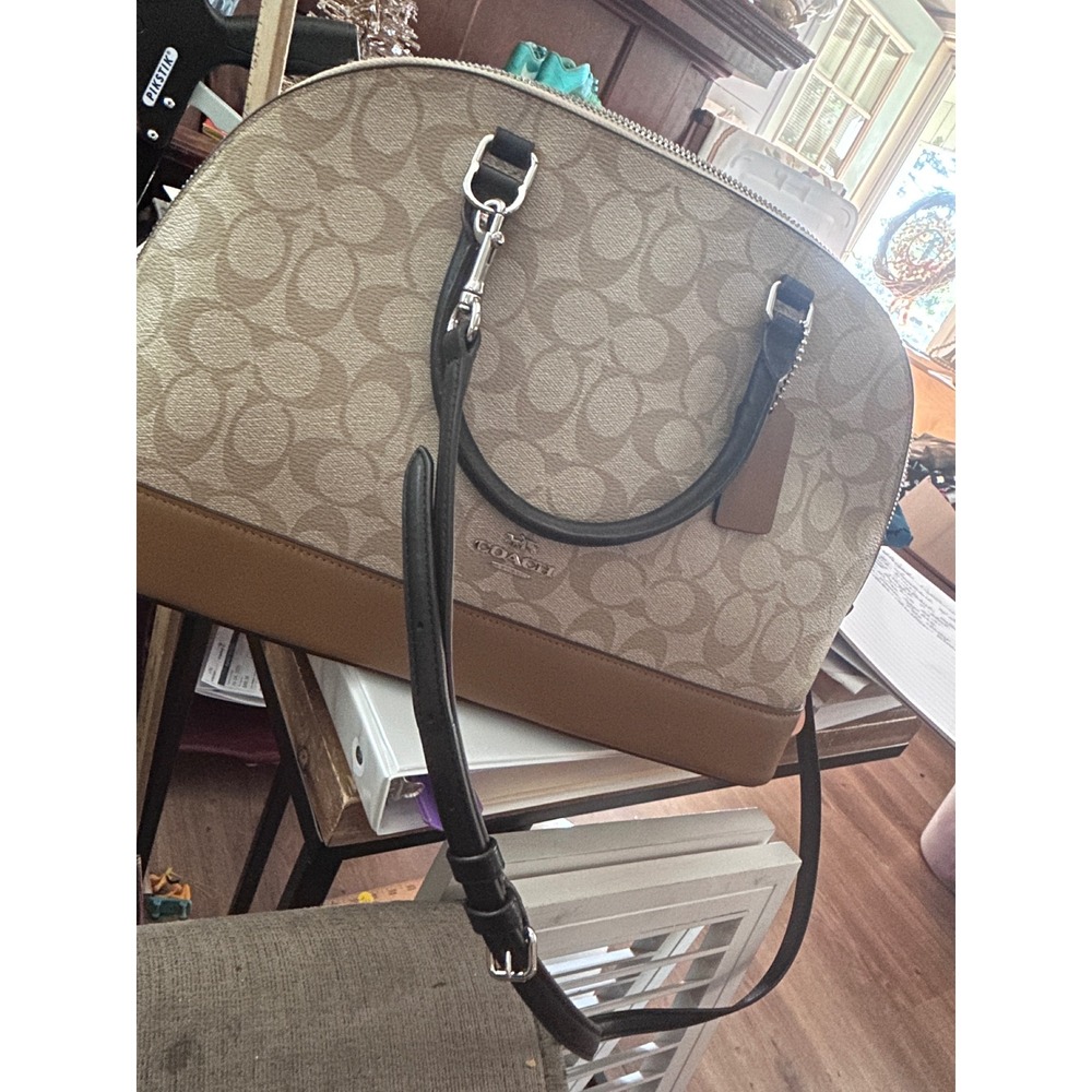 Coach Signature Dome Satchel Handbag Purse Brown Beige Crossgrain Leather - Picture 5 of 7